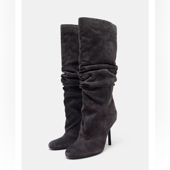 Zara GATHERED LEATHER BOOTS - Picture 3 of 7